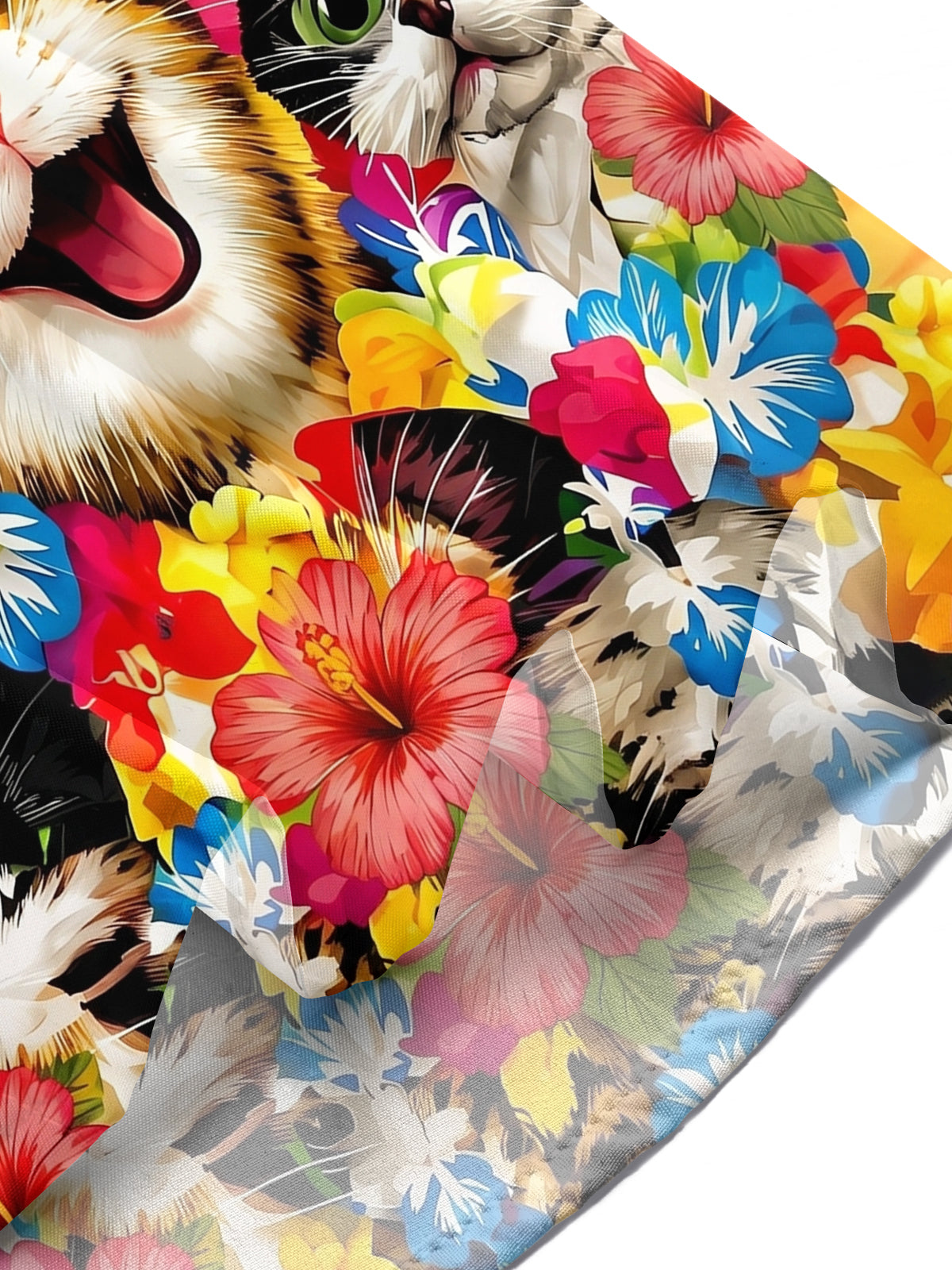 Adaychic Men's Hawaiian Floral Cat Tropical Print Short Sleeve Button Down Shirt with Chest Pocket