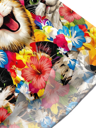 Adaychic Men's Hawaiian Floral Cat Tropical Print Short Sleeve Button Down Shirt with Chest Pocket