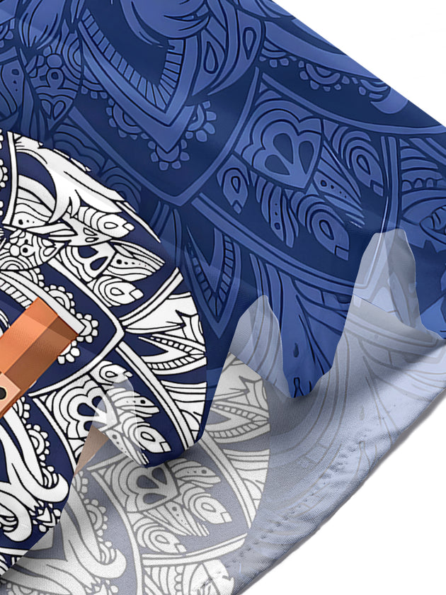 Adaychic Men's Hawaiian Guitar Mandala Pattern Short Sleeve Shirt with Chest Pocket