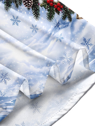 Adaychic Men's Long Sleeve Shirt - Christmas Village Scene With Snowy Trees And Church Print with Chest Pocket
