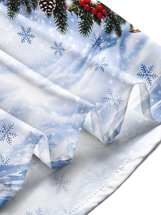 Adaychic Men's Long Sleeve Shirt - Christmas Village Scene With Snowy Trees And Church Print with Chest Pocket
