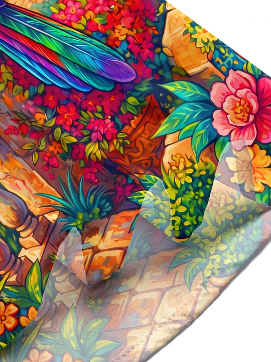 Adaychic Men's Hawaiian Colorful Bird Print Short Sleeve Shirt with Chest Pocket