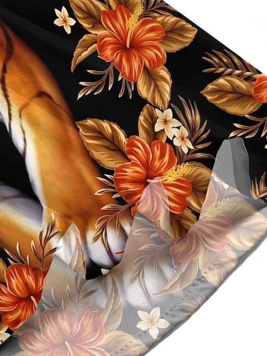 Adaychic Men's Hawaiian Tiger Face Print Short Sleeve Shirt with Chest Pocket