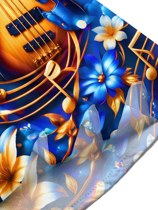 Adaychic Men's Hawaiian Bass Guitar And Musical Notes Print Short Sleeve Shirt with Chest Pocket