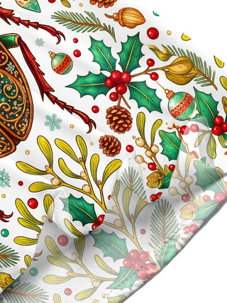 Adaychic Men's Hawaiian Christmas Jewel Stag Beetle Print Short Sleeve Shirt with Chest Pocket