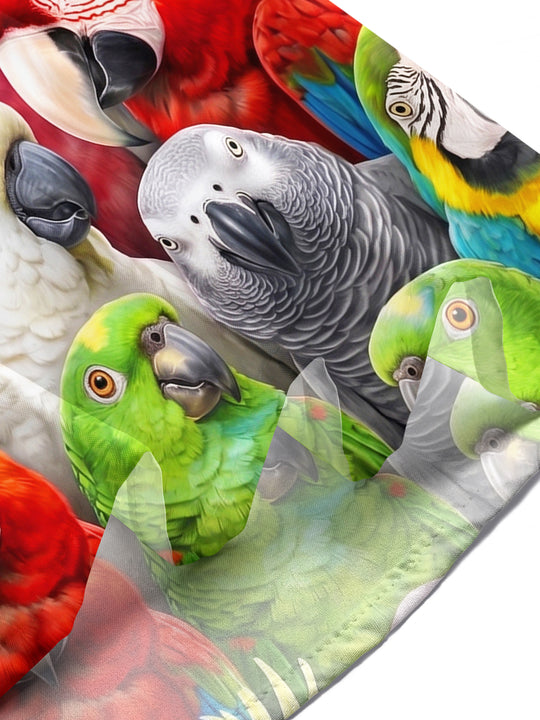 Adaychic Men's Hawaiian Colorful Parrots And Cockatoos Print Short Sleeve Shirt with Chest Pocket