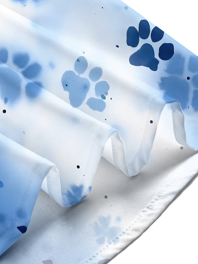Adaychic Men's Tie Dye Blue Paw Print Tie Dye Pattern Short Sleeve Shirt with Chest Pocket