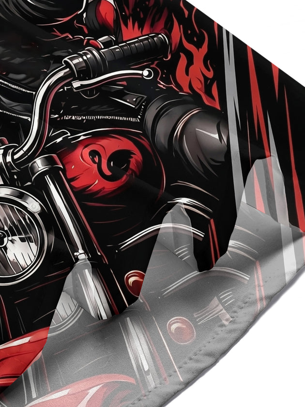 Motorcycle Punk Flamingo Print Men's Pocket Short Sleeve Shirts