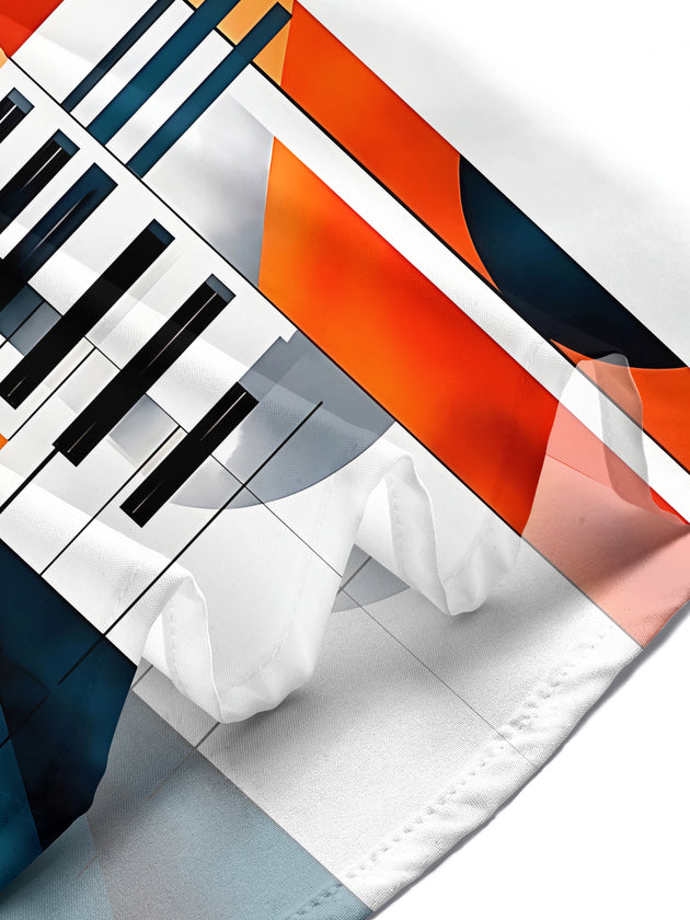 Adaychic Men's Graphic Geometric Music Instruments Print Short Sleeve Shirt with Chest Pocket
