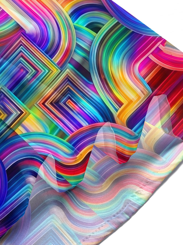 Adaychic Men's Abstract Rainbow Geometric Swirl Print Short Sleeve Shirt with Chest Pocket