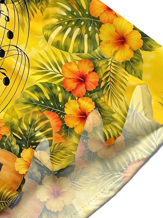 Adaychic Men's Musical Notes And Guitar Print Short Sleeve Shirt with Chest Pocket