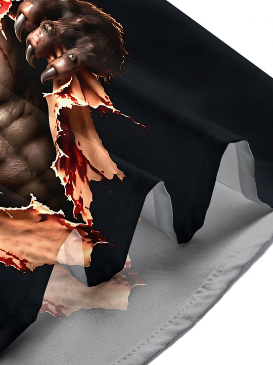Adaychic Men's Short Sleeve Shirt - Halloween Werewolf Bursting Through Shirt Print with Chest Pocket