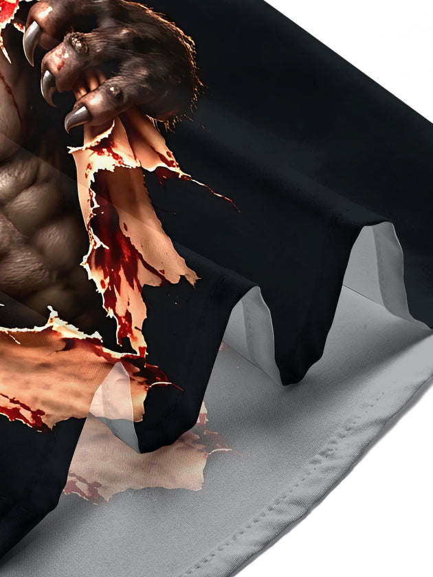 Adaychic Men's Short Sleeve Shirt - Halloween Werewolf Bursting Through Shirt Print with Chest Pocket
