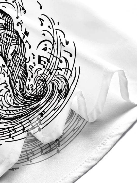 Adaychic Men's Graphic Musical Notes Tornado Print Short Sleeve Shirt with Chest Pocket