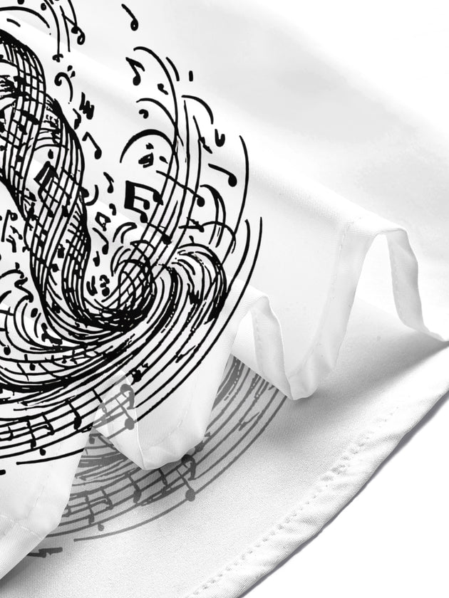 Adaychic Men's Graphic Musical Notes Tornado Print Short Sleeve Shirt with Chest Pocket