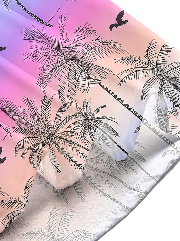 Adaychic Men's Hawaiian Palm Tree Silhouette Print Short Sleeve Shirt with Chest Pocket