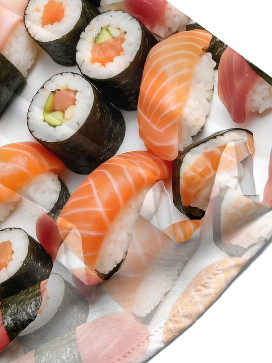 Adaychic Men's Hawaiian Sushi Rolls And Nigiri Print Short Sleeve Shirt with Chest Pocket