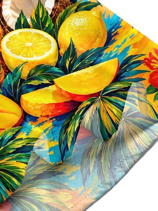 Adaychic Men's Hawaiian Pineapple And Tropical Fruits Print Short Sleeve Shirt with Chest Pocket