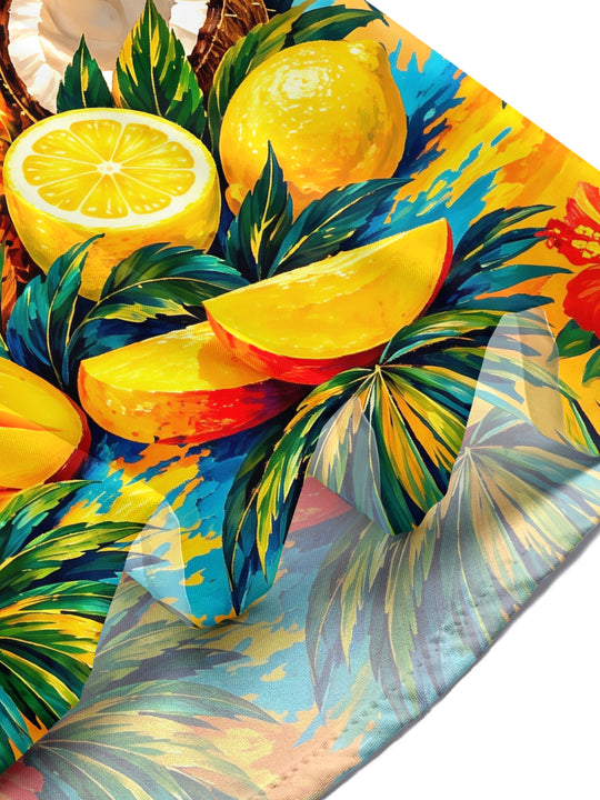 Adaychic Men's Hawaiian Pineapple And Tropical Fruits Print Short Sleeve Shirt with Chest Pocket