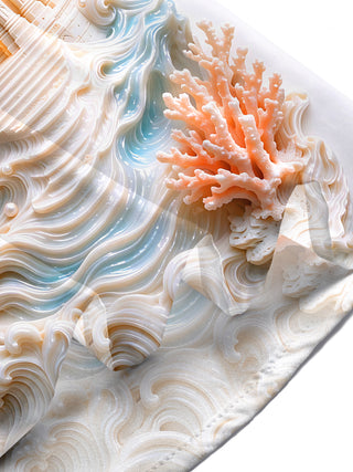 Adaychic Men's 3D Relief Seashell Undersea Temple Print Short Sleeve Shirt with Chest Pocket