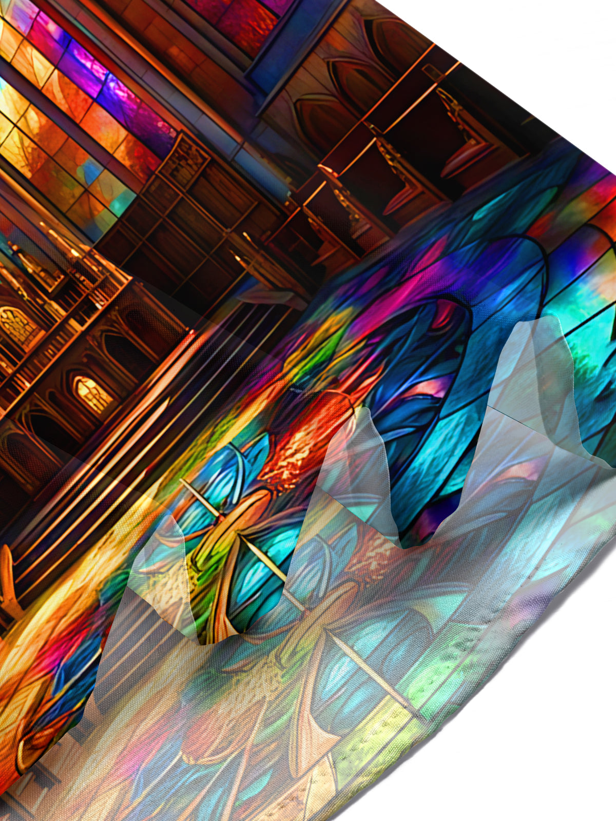 Adaychic Men's Graphic Stained Glass Church Print Short Sleeve Button Down Shirt with Chest Pocket