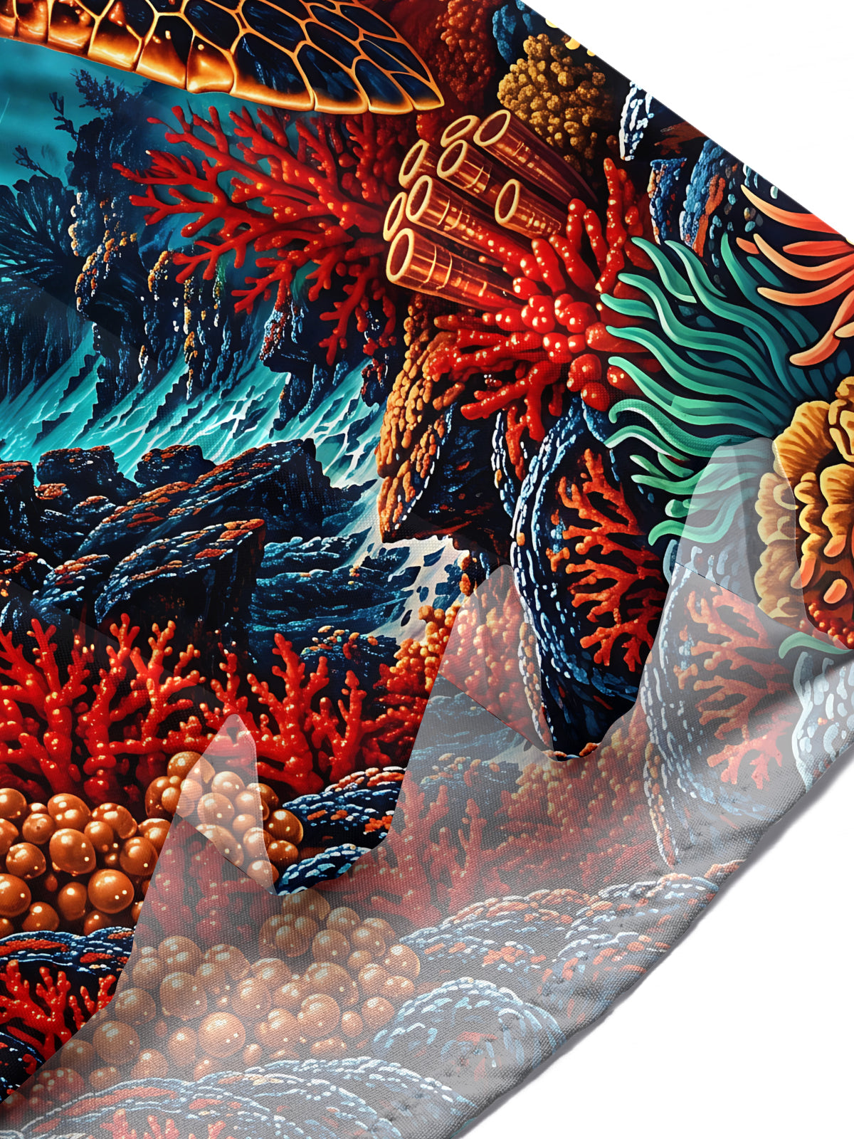 Adaychic Men's Hawaiian Sea Turtle And Coral Reef Print Short Sleeve Shirt with Chest Pocket