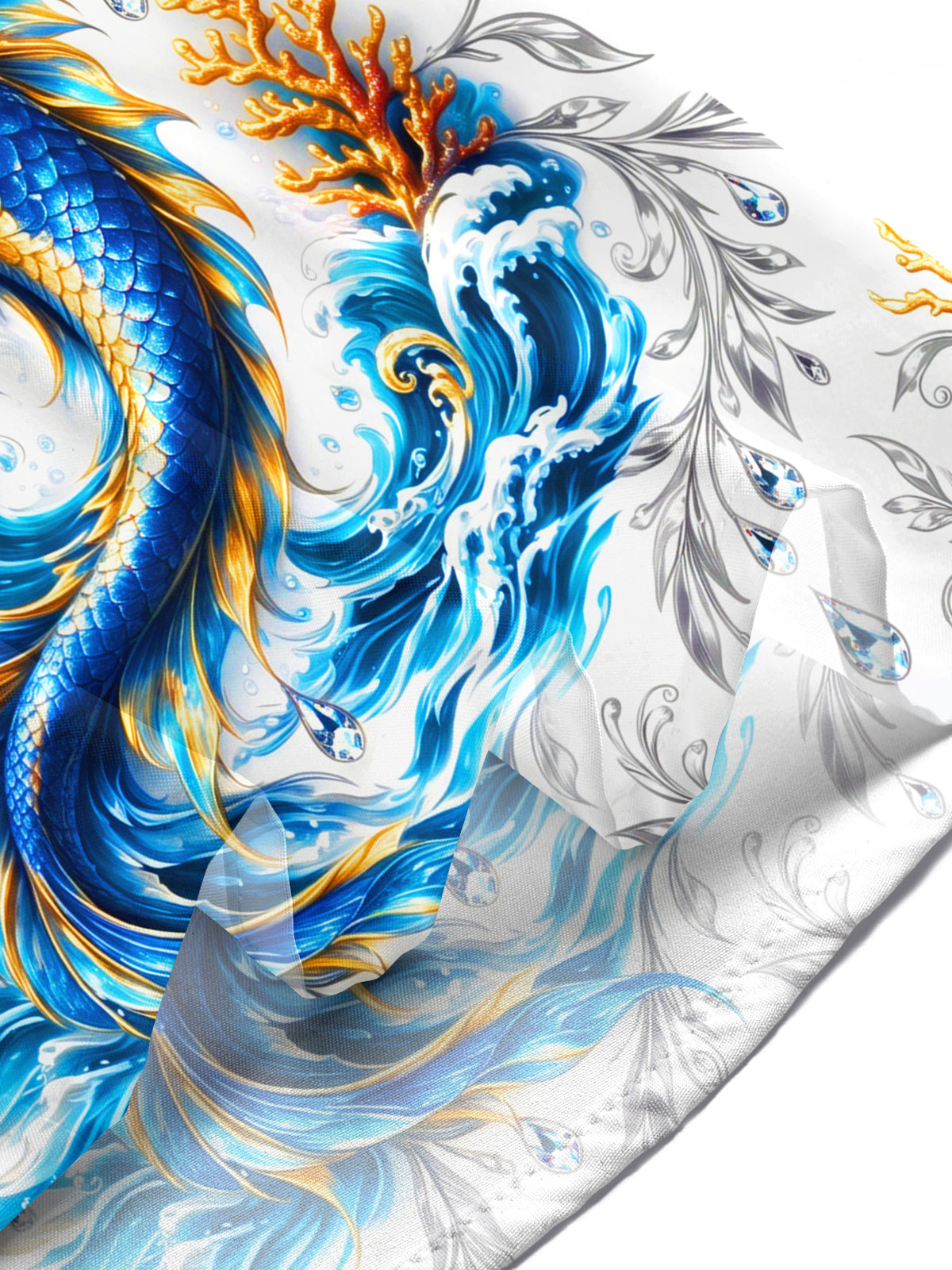 Adaychic Men's Blue And Golden Dragon On Waves Print Short Sleeve Shirt with Chest Pocket