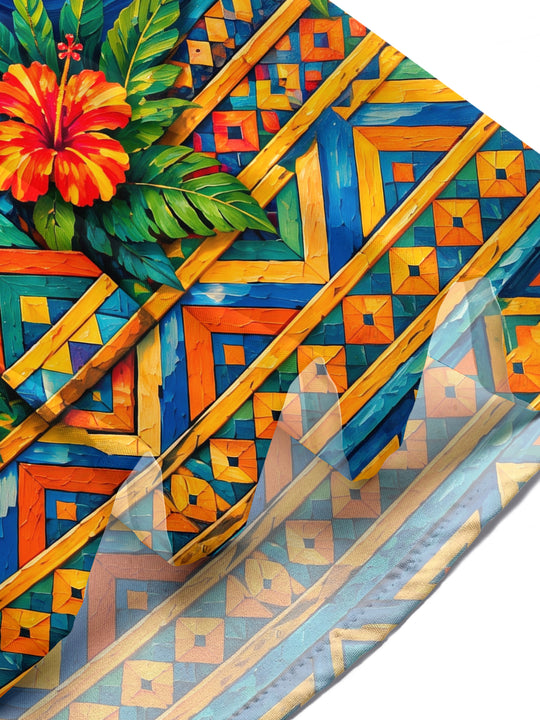 Adaychic Men's Hawaiian Tiki Totem Mask Print Short Sleeve Shirt with Chest Pocket