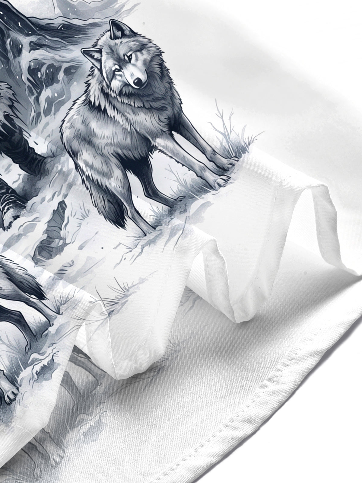 Adaychic Men's Lone Man With Wolves And Full Moon Print Short Sleeve Shirt with Chest Pocket