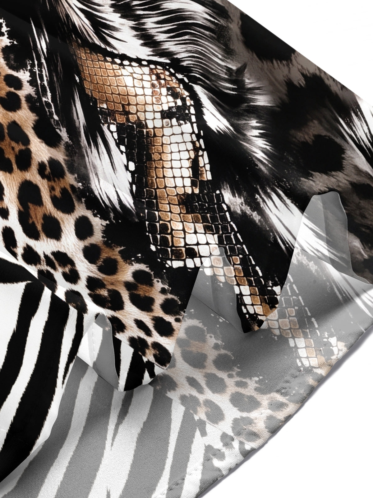 Adaychic Men's Short Sleeve Shirt - Mixed Animal Prints Including Zebra Stripes Leopard Spots And Snake Scales Print with Chest Pocket