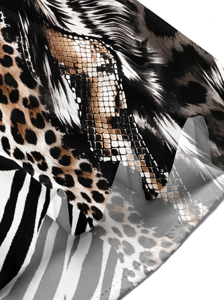 Adaychic Men's Short Sleeve Shirt - Mixed Animal Prints Including Zebra Stripes Leopard Spots And Snake Scales Print with Chest Pocket
