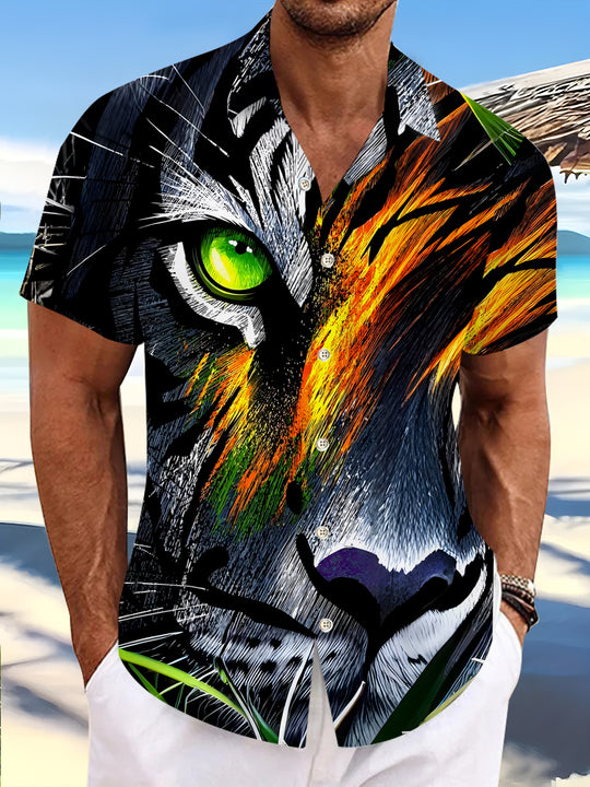 men's Hawaiian shirt front view tropical beach vacation
