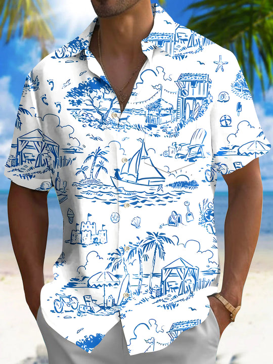 men's Hawaiian shirt front view tropical beach vacation