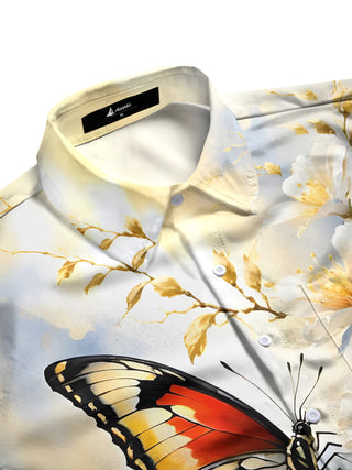 Men's flower print butterfly pocket half sleeve shirt side view