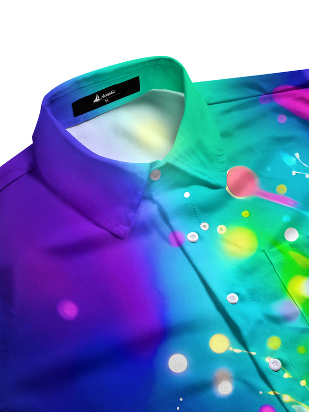 Men's long sleeve tie dye floral shirt, side view