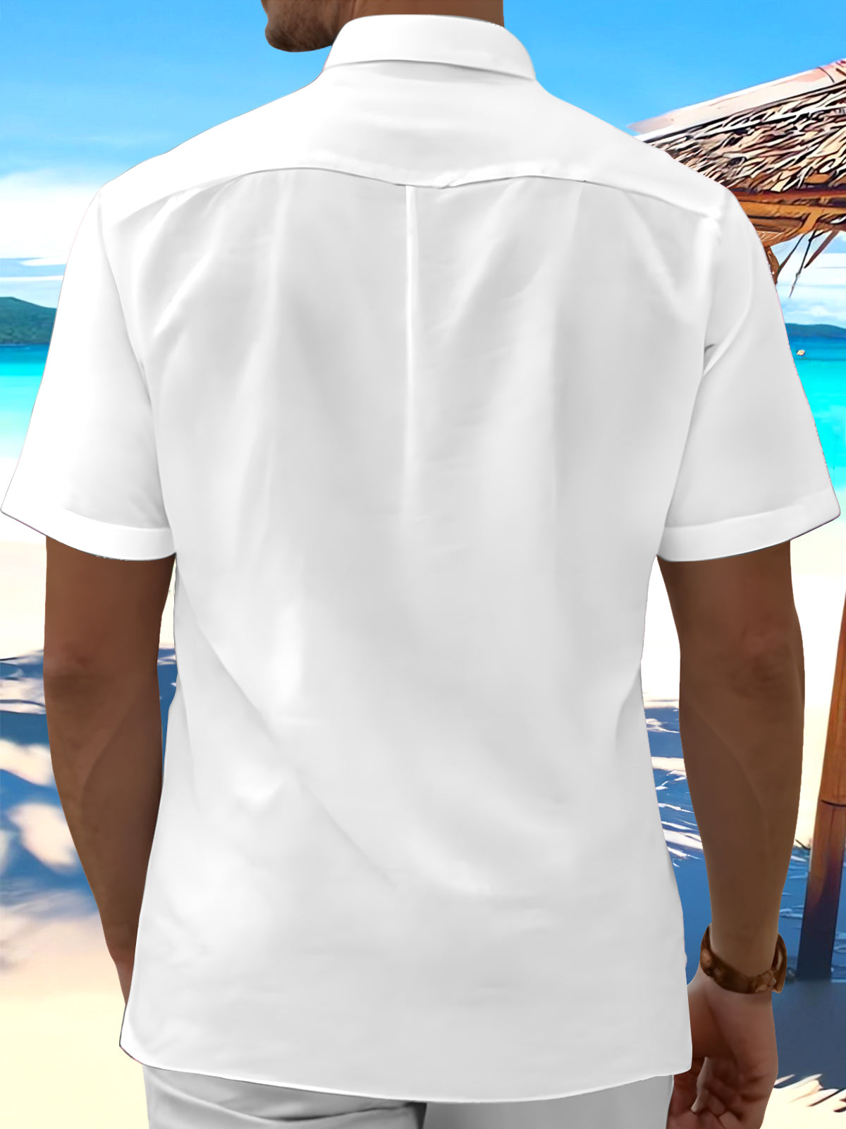 Men's American flag print short sleeve shirt back view
