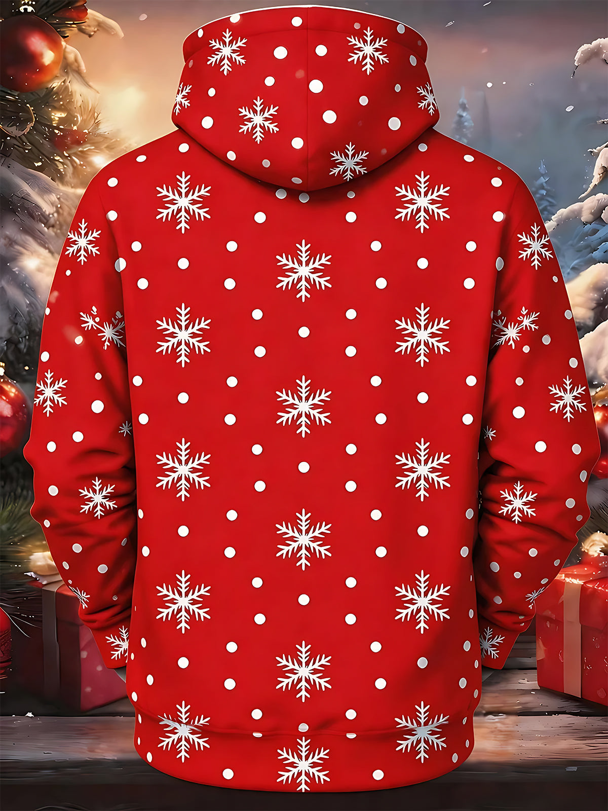 Adaychic Men's Long Sleeve Hoodie - Christmas Cute Reindeer Face With Snowflakes Print