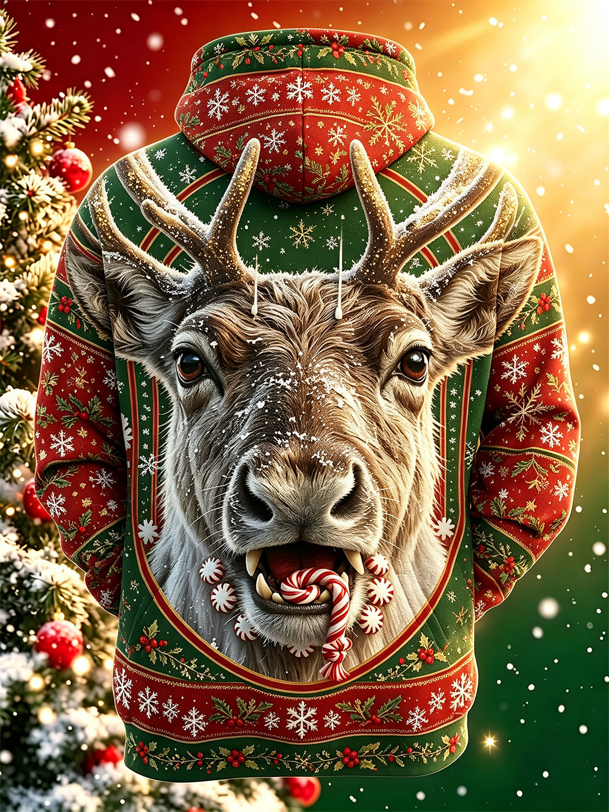 Adaychic Men's Graphic Christmas Reindeer Print Long Sleeve Hoodie