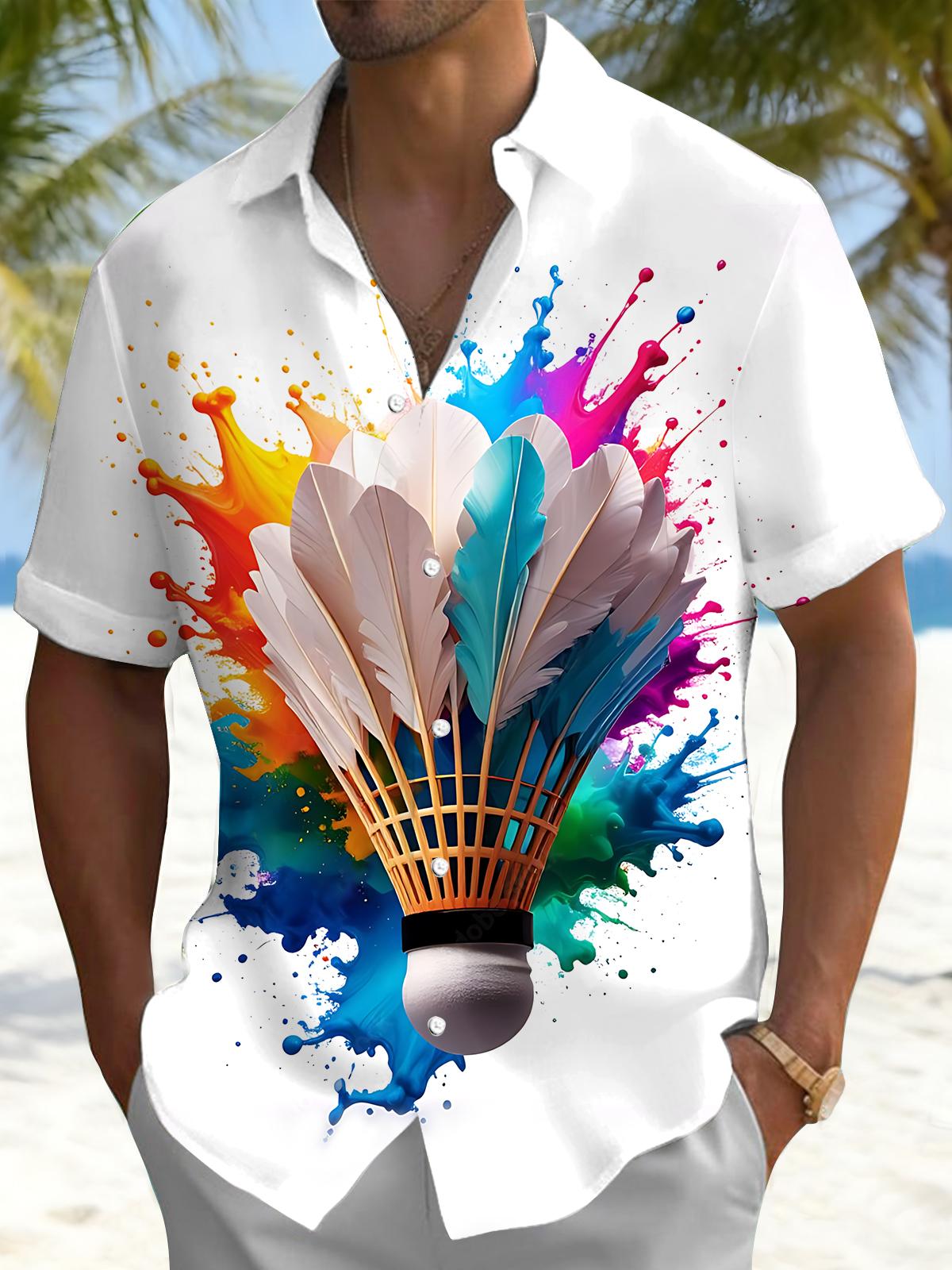 Badminton Print Men's Pocket Short Sleeve Shirts