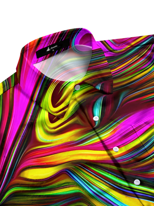 men's abstract print short sleeve shirt side view