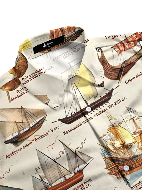 Men's aloha print pocket short sleeve shirt side view