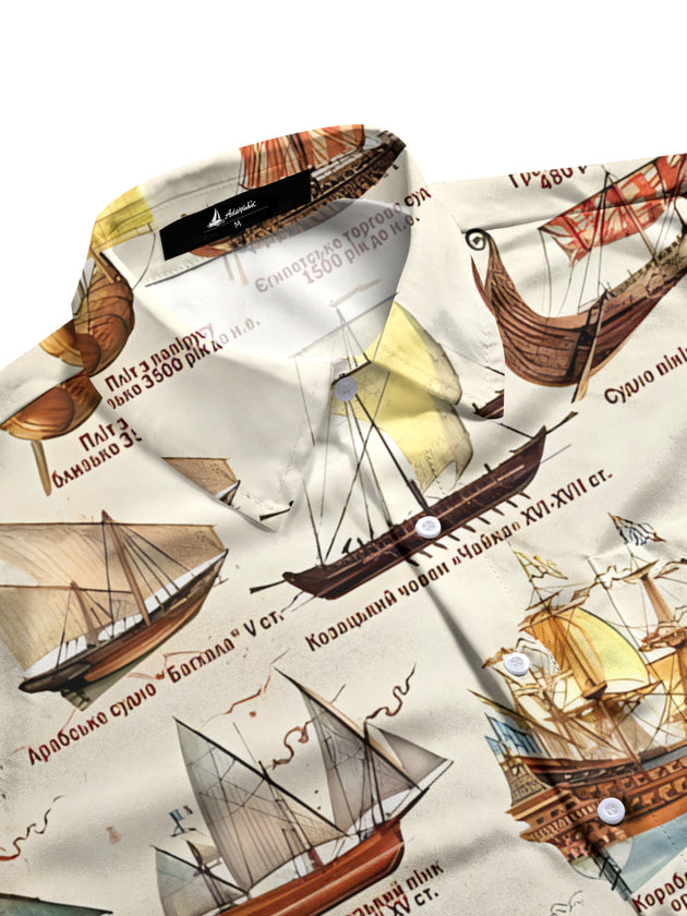 Men's aloha print pocket short sleeve shirt side view