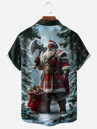 Men's Christmas pattern short sleeve pocket shirt back view