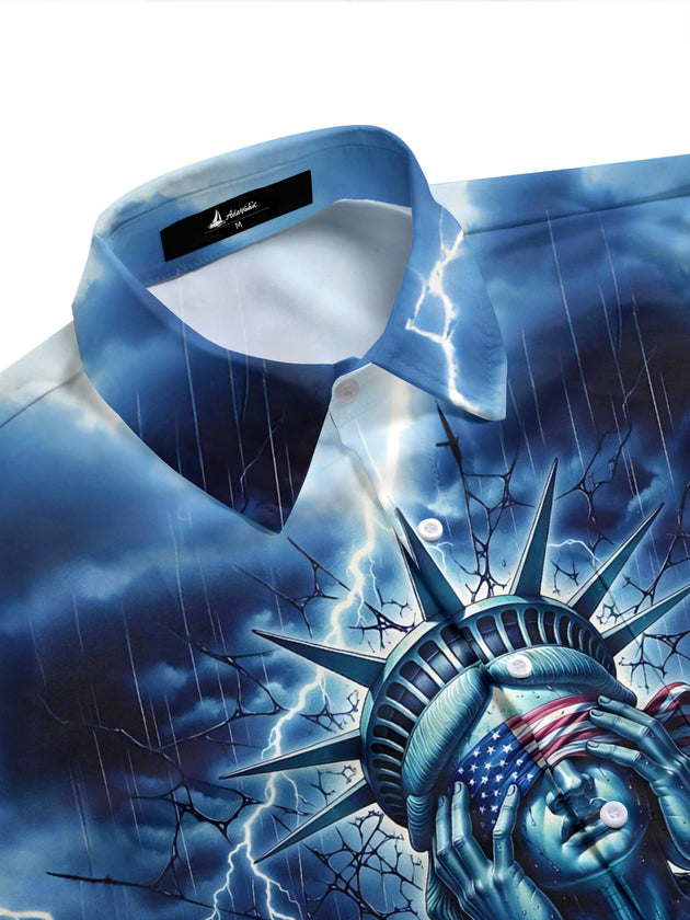 men's American flag print short sleeve flat lay shirt