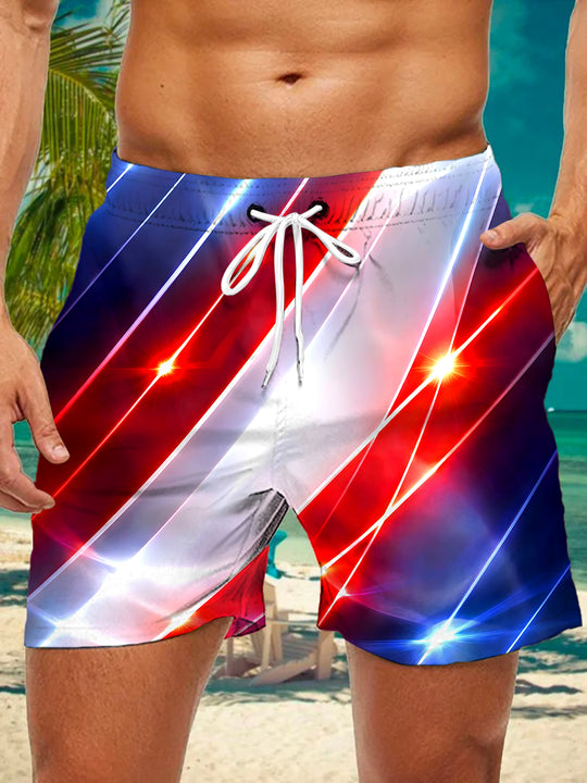 Men's tie dye abstract print casual shorts front view Independence Day