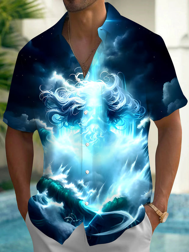 men's Hawaiian shirt front view tropical beach vacation