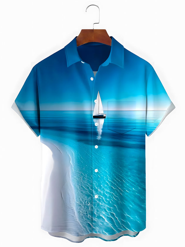 men's Hawaiian shirt front view tropical beach vacation