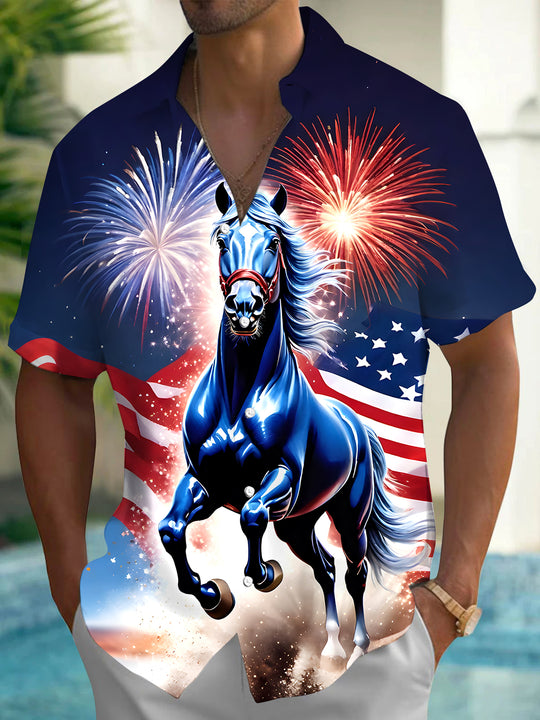 men's American flag print shirt front view Independence Day