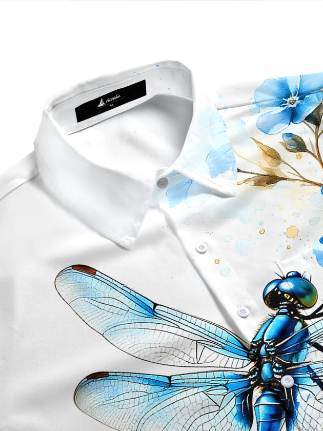 Dragonfly Floral Men's Pocket Short Sleeve Shirts