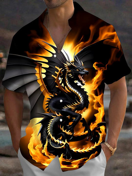 men's dragon print shirt front view